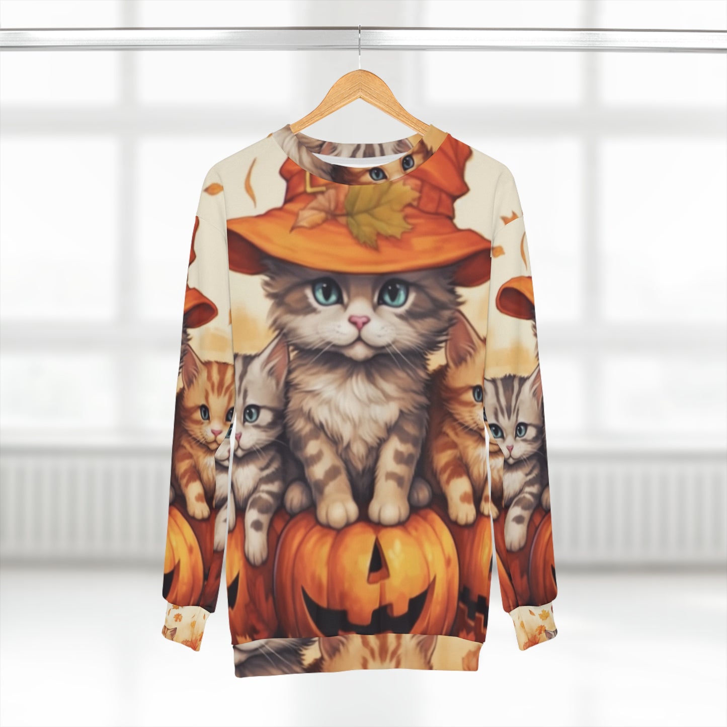 Kitty Cat Kittens Halloween - Lindos Furries en Calabaza - Decoración Felina Festiva - Sudadera Unisex (AOP) 