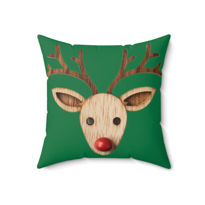 Nariz de reno rojo Navidad clásica temporada de invierno - Verde - Almohada cuadrada de poliéster hilado