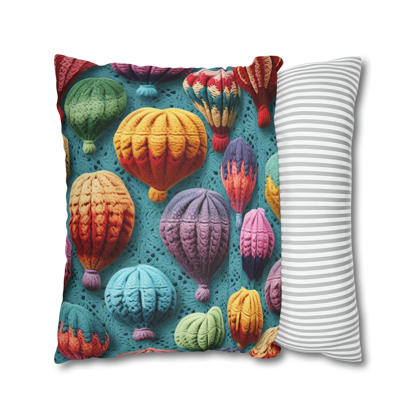 Crochet Hot Air Balloons Sky Travel Transport Scenic Style - Spun Polyester Square Pillow Case