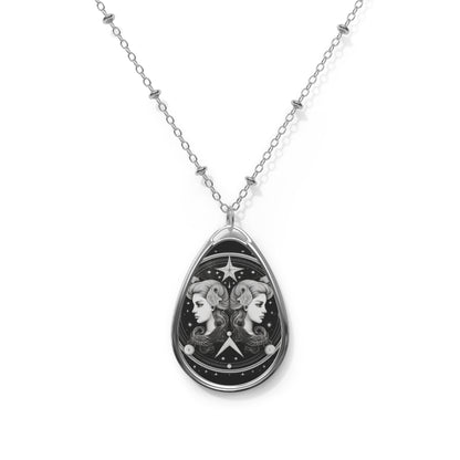 Gemini Zodiac Twins Design - Celestial Astrology Theme - Oval Necklace