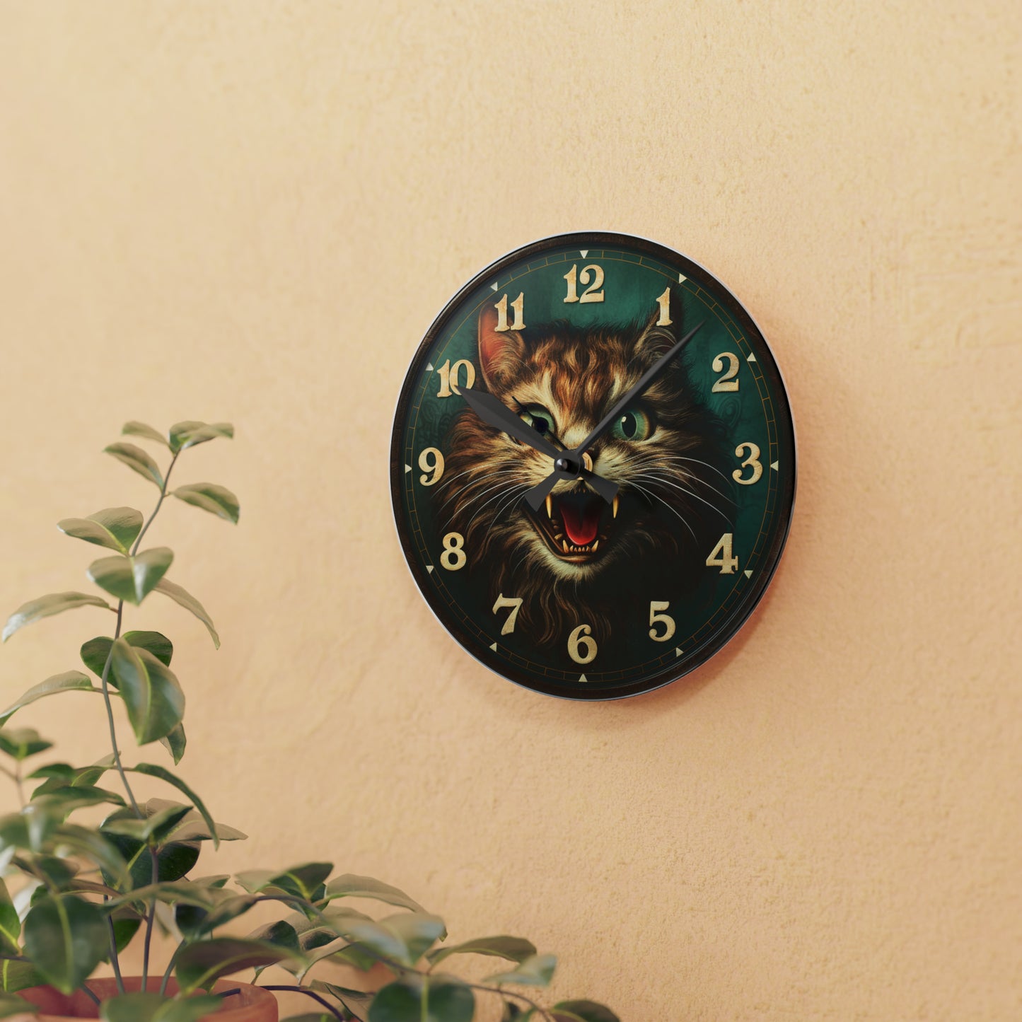 Reloj de pared acrílico espeluznante gato horror mascota animal gatito 