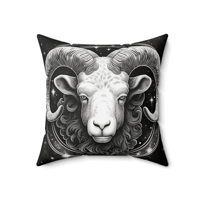 Zodiaco Aries, diseño de símbolo de carnero, elemento fuego, almohada cuadrada de poliéster hilado 