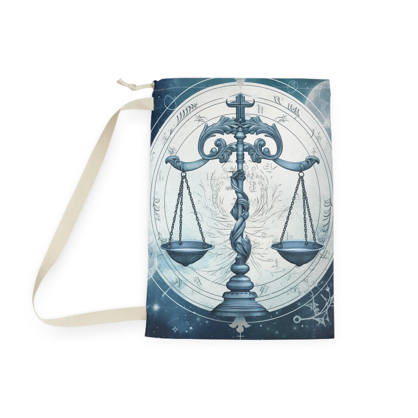 Blue Tones Libra Zodiac Cosmic Astro - Balance Scale & Symbols - Laundry Bag