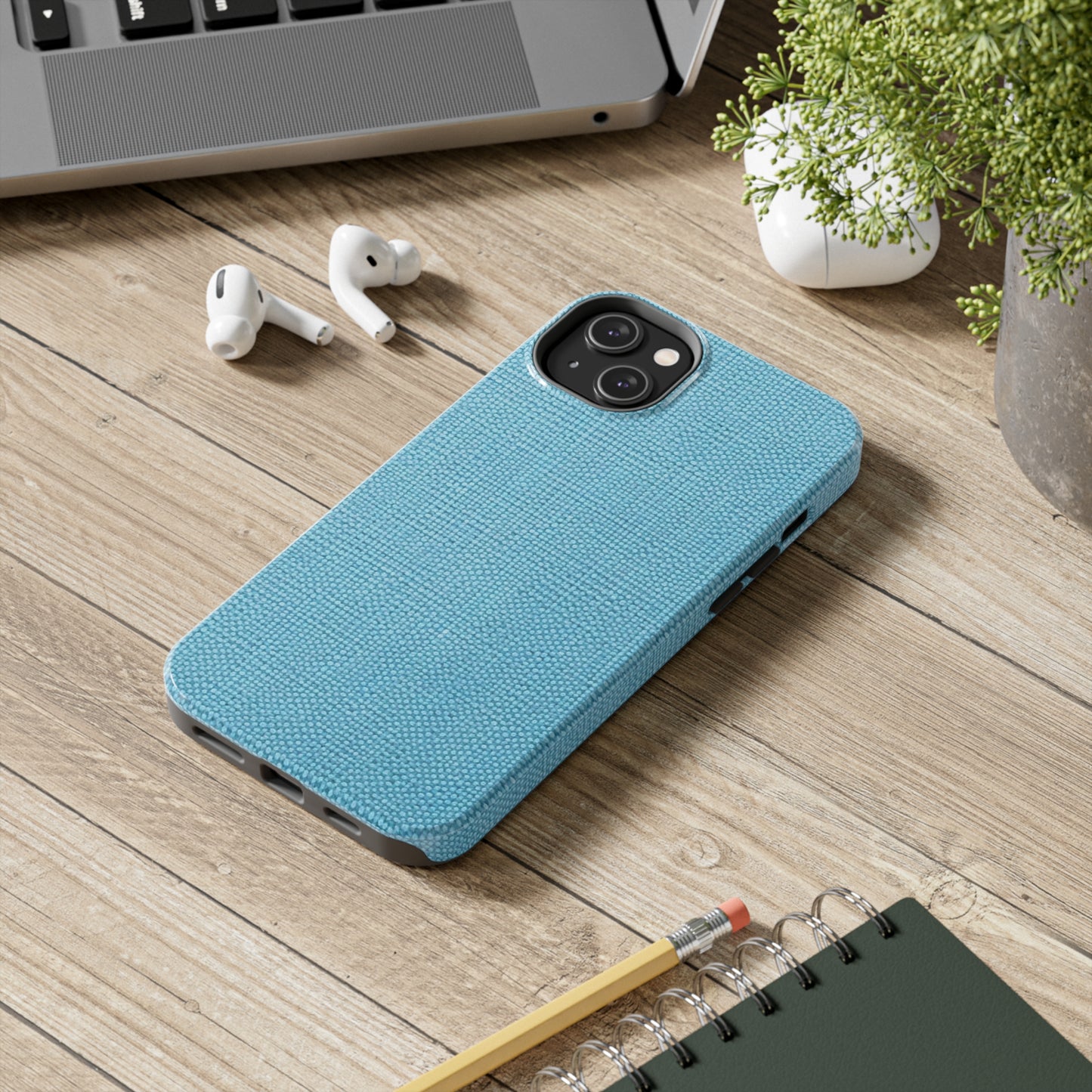 Bright Aqua Teal: Denim-Inspired Refreshing Blue Summer Fabric - Tough Phone Cases