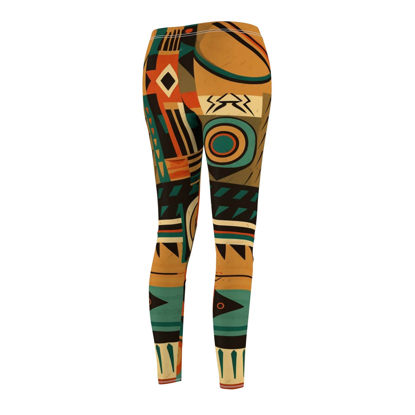 Earthy Tones Geometric Tribal-Inspired Pattern Design Women's Cut & Sew Casual Leggings (AOP)