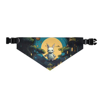 White Rabbit Mystery Psychedelic Fantasy Anime Cartoon Bunny - Pet Bandana Collar