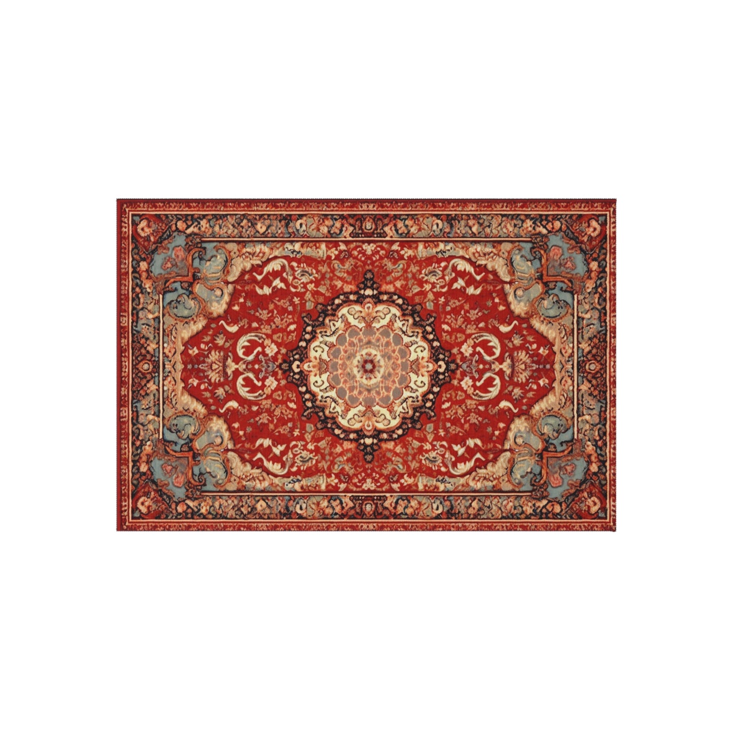 Chenille Outdoor Rug, Traditional Design, 8x10 or 5x8 Size Options, Red Oriental