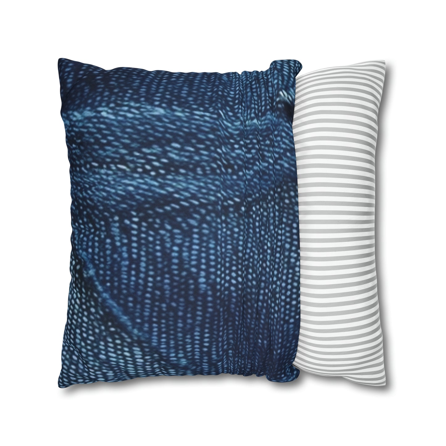 Dark Blue: Distressed Denim-Inspired Fabric Design - Spun Polyester Square Pillow Case