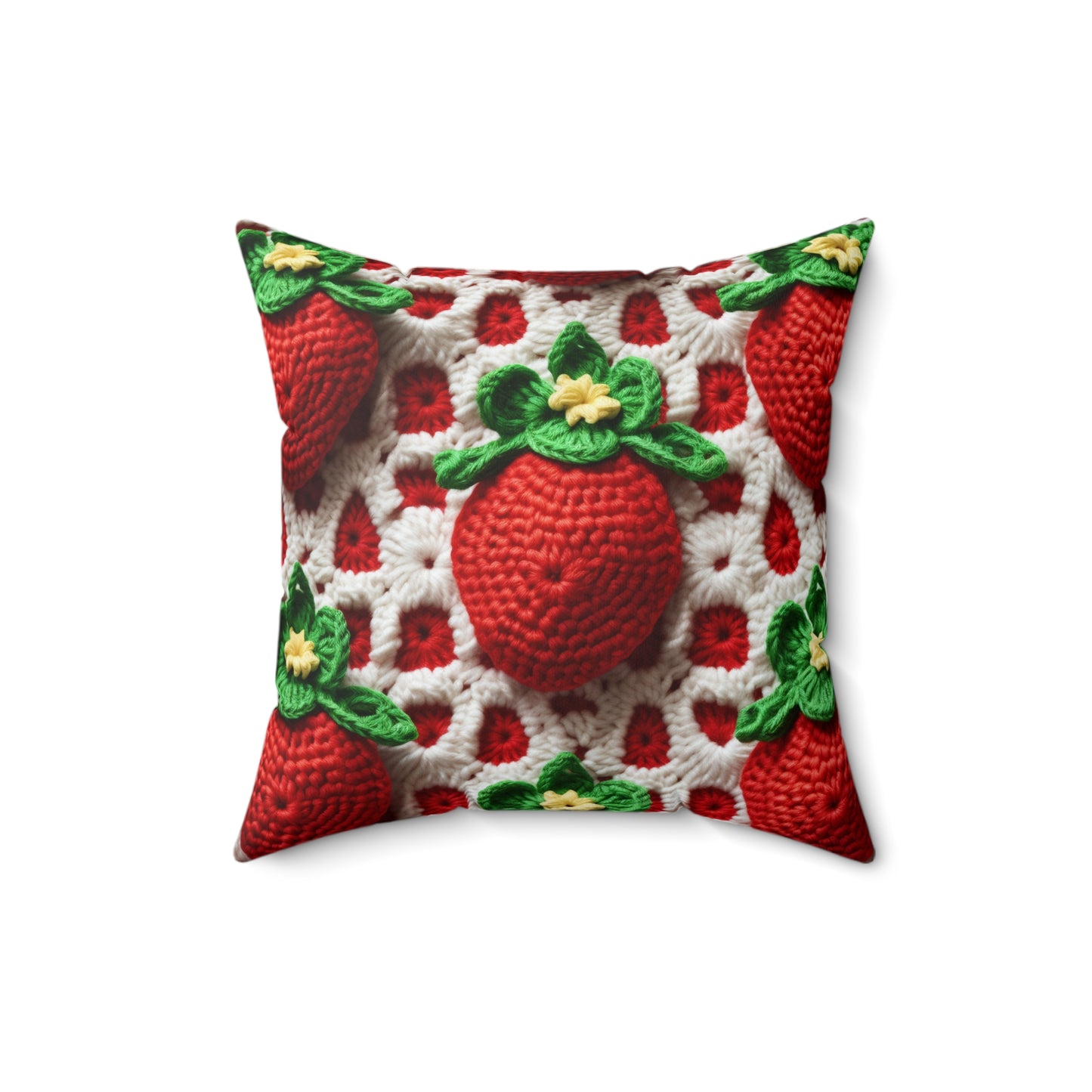 Strawberry Crochet Pattern - Amigurumi Strawberries - Fruit Design for Home and Gifts - Spun Polyester Square Pillow