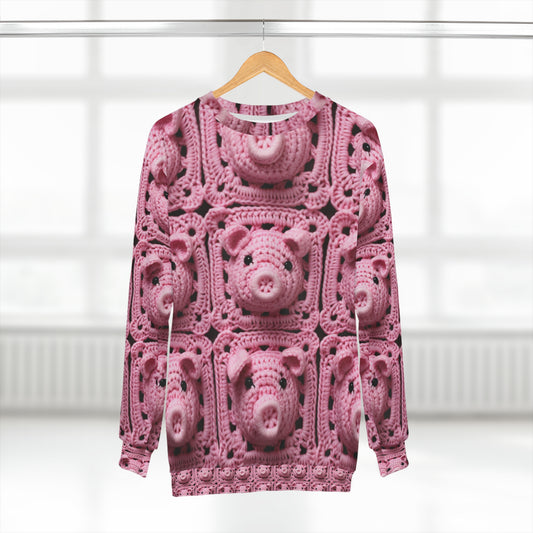 Crochet Pig Farm Animal Pink Snout Piggy Pattern - Unisex Sweatshirt (AOP)