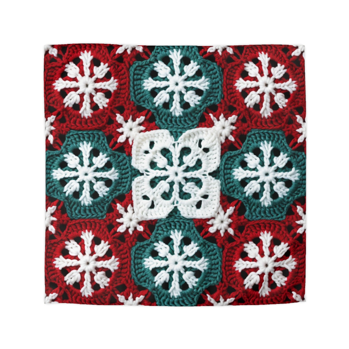 Christmas Snowflake Crochet, Festive Yuletide, Winter Wonderland Craft, Ice Crystal, Holiday Decor, Seasonal Adornments - Microfiber Duvet Cover