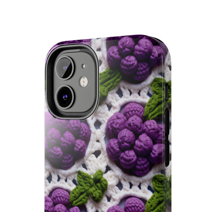 Crochet Grapes Pattern - Granny Square Design - Fresh Fruit Pick - Orchard Purple Snack Food - Tough Phone Cases