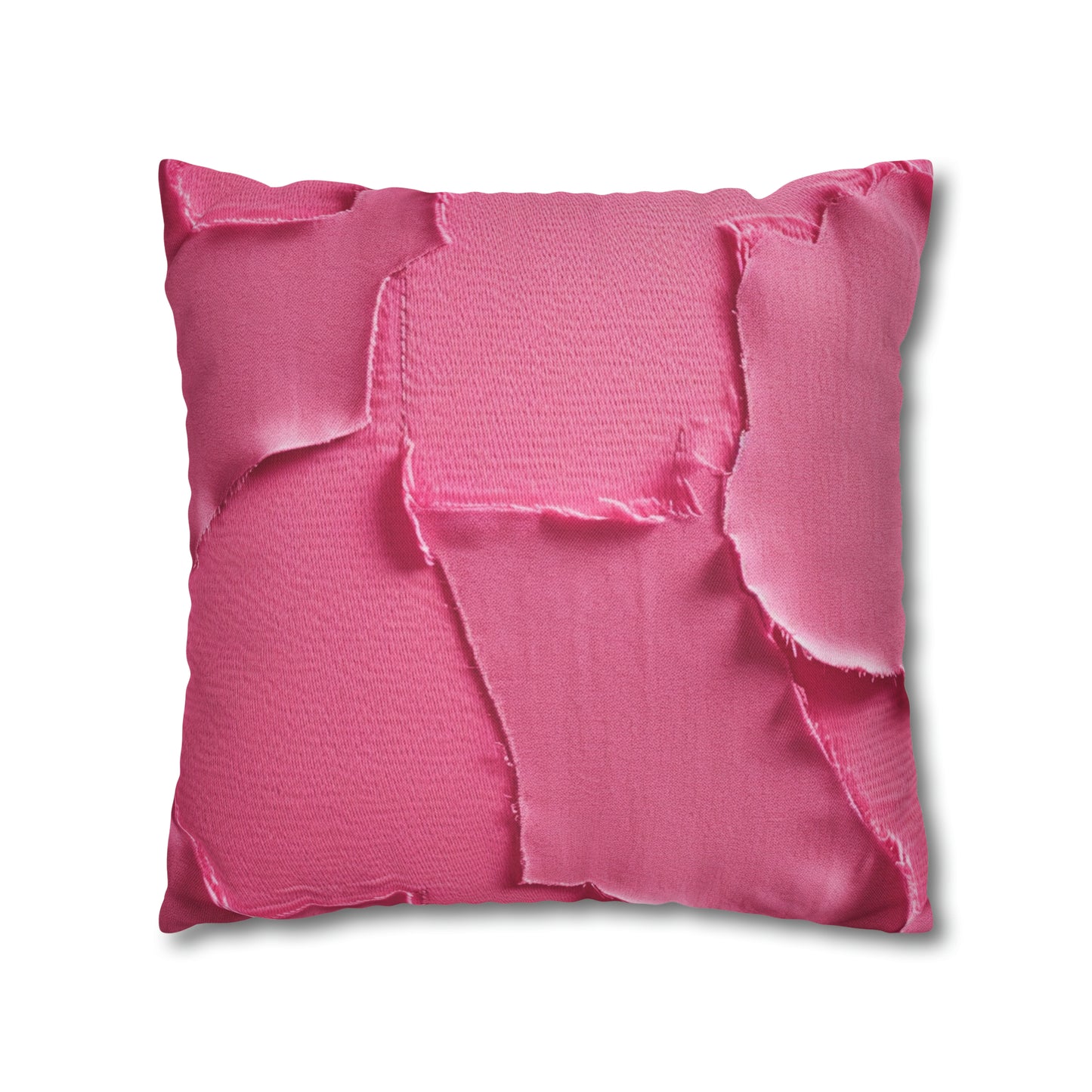 Distressed Neon Pink: Edgy, Ripped Denim-Inspired Doll Fabric - Spun Polyester Square Pillow Case