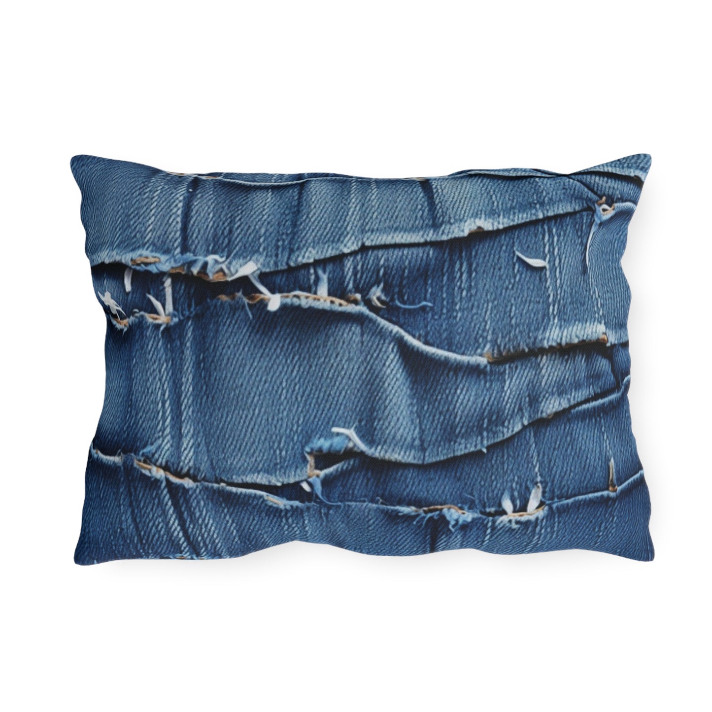 Midnight Blue Distressed Denim: Rugged, Torn & Stylish Design - Outdoor Pillows