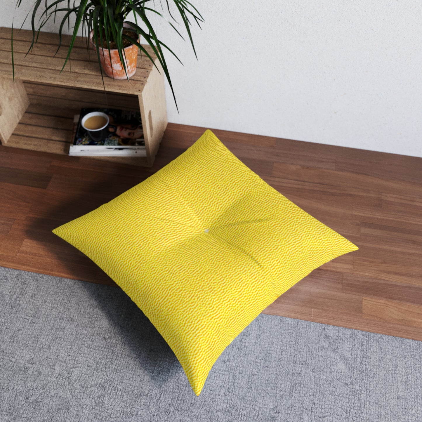 Sunshine Yellow Lemon: tela alegre, inspirada en la mezclilla - Almohada de piso capitoné, cuadrada 