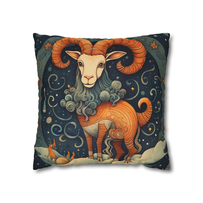 Diseño humorístico del estilo del libro infantil del zodiaco de Capricornio - Funda de almohada cuadrada de poliéster hilado 