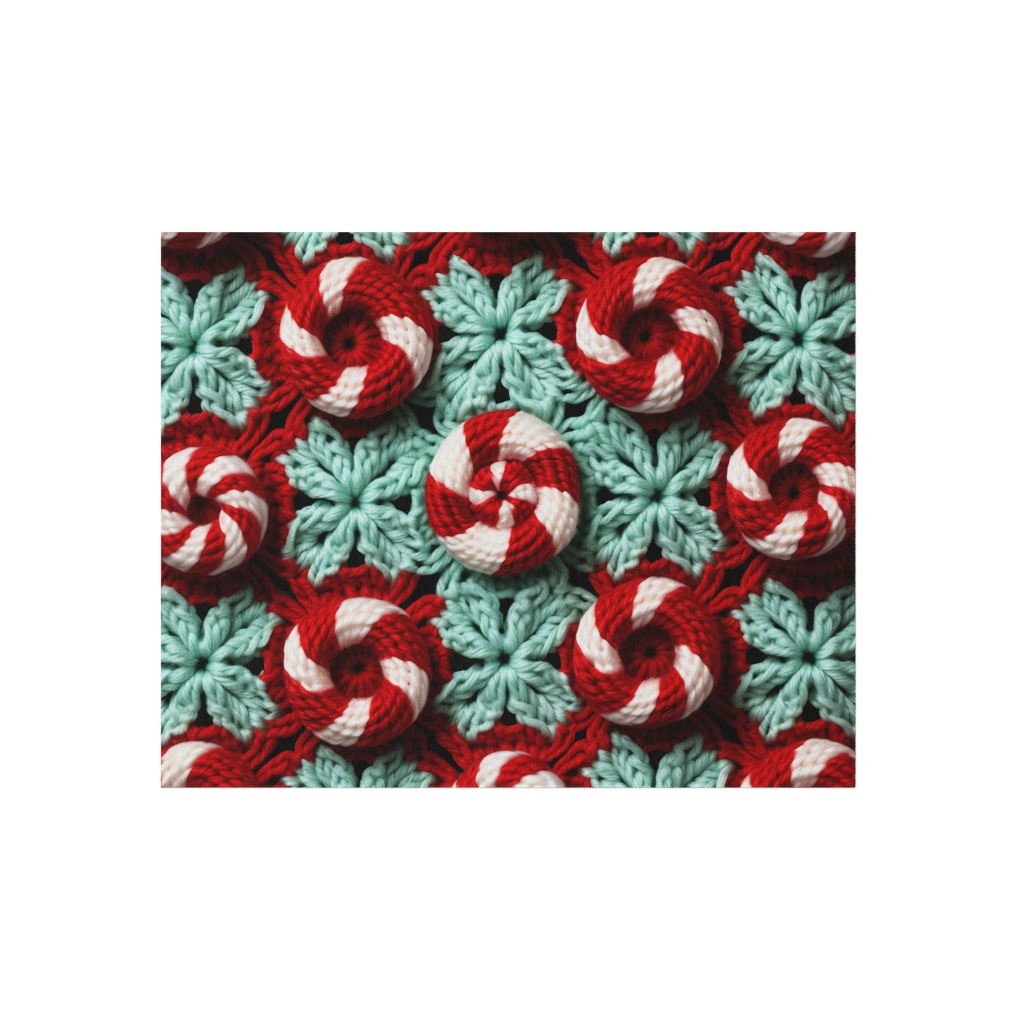 Christmas Crochet Candy Cane - Pepper Red Crystal White Holiday Pattern - Outdoor Rug