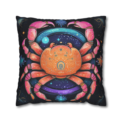 Rainbow Celestial Crab - Vibrant Cancer Zodiac Sign Art - Spun Polyester Square Pillow Case