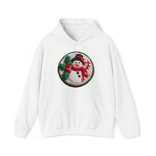 Parche bordado de muñeco de nieve festivo: Navidad Chenille Holly &amp; Candy Cane - Sudadera con capucha unisex Heavy Blend™