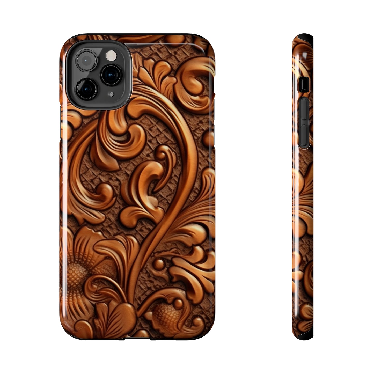 Leather Flower Cognac Classic Brown Timeless American Cowboy Design - Tough Phone Cases