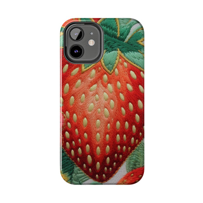 Berry Delight: Sun-Kissed Strawberries Fields Meet Embroidered Style Strawberry Patterns - Tough Phone Cases