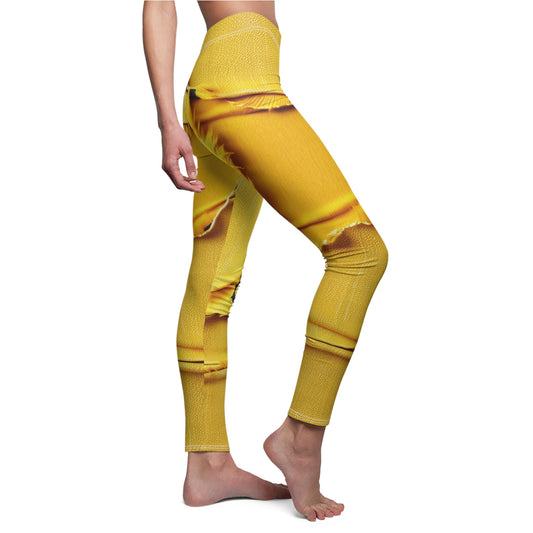 Banana Yellow Lemon: tela atrevida desgastada inspirada en la mezclilla - Leggings casuales cortados y cosidos para mujer (AOP)