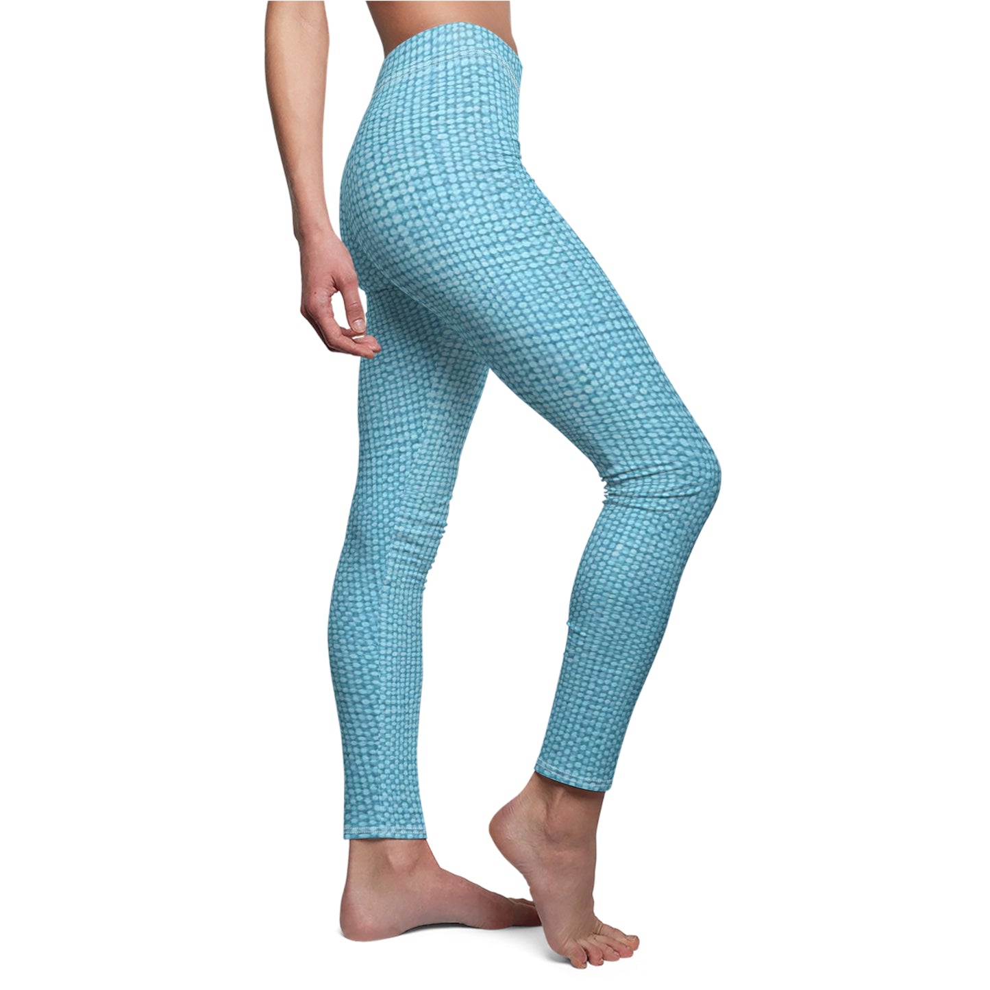 Bright Aqua Teal: Denim-Inspired Refreshing Blue Summer Fabric - Women's Cut & Sew Casual Leggings (AOP)