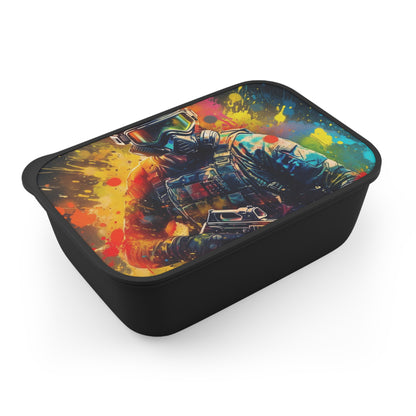 Paintball Game Sport: Professional Action Shot Target Player - PLA Bento Box with Band and Utensils