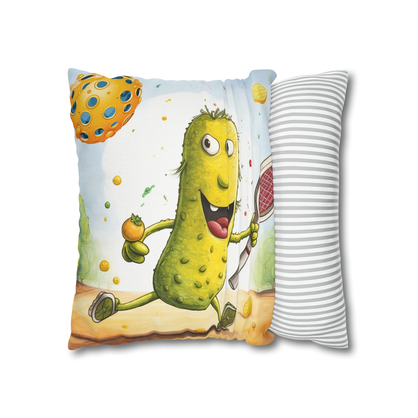 Pickleball Play: Pickle Sport Action Game, Fast Dink Ball - Spun Polyester Square Pillow Case