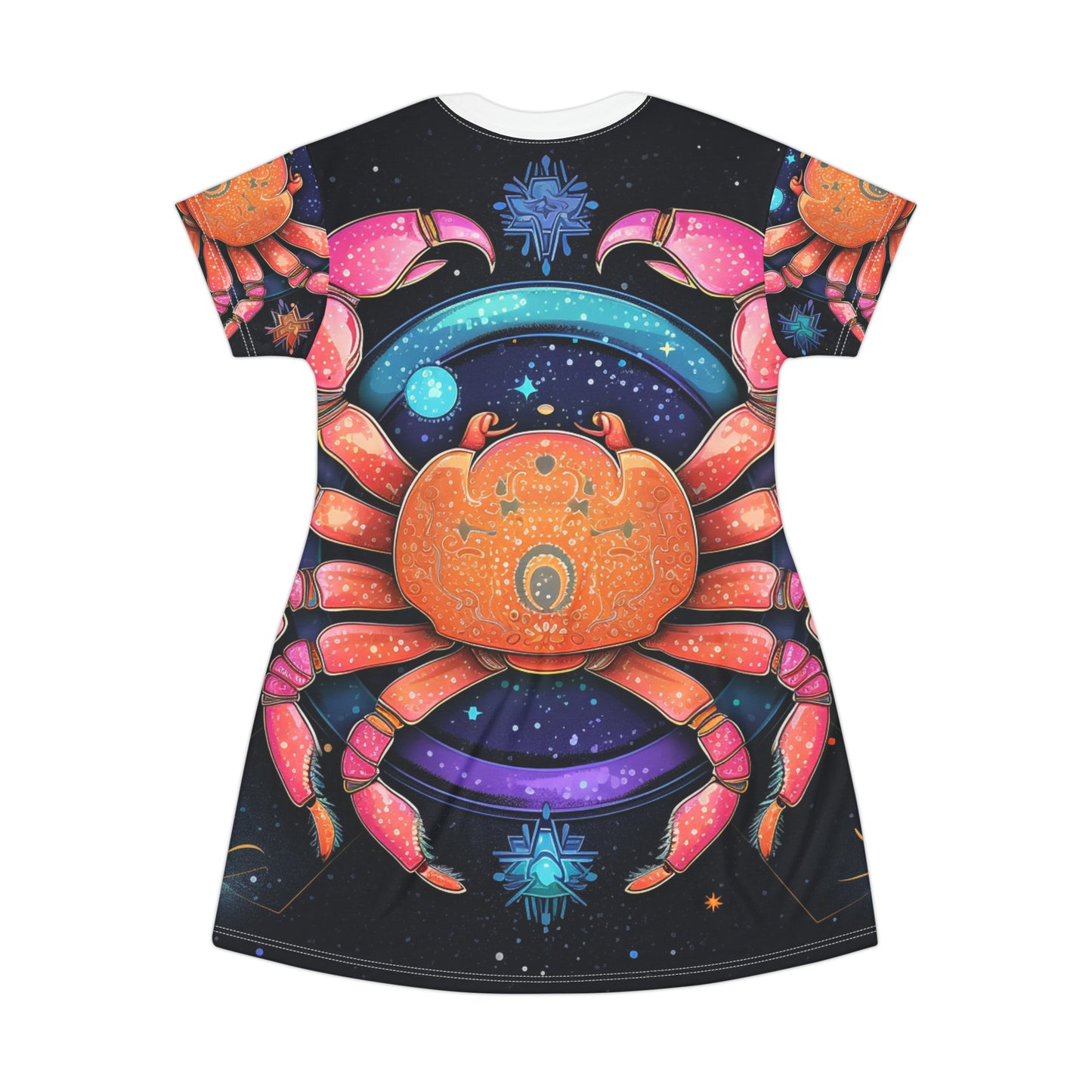 Rainbow Celestial Crab - Vibrant Cancer Zodiac Sign Art - T-Shirt Dress (AOP)