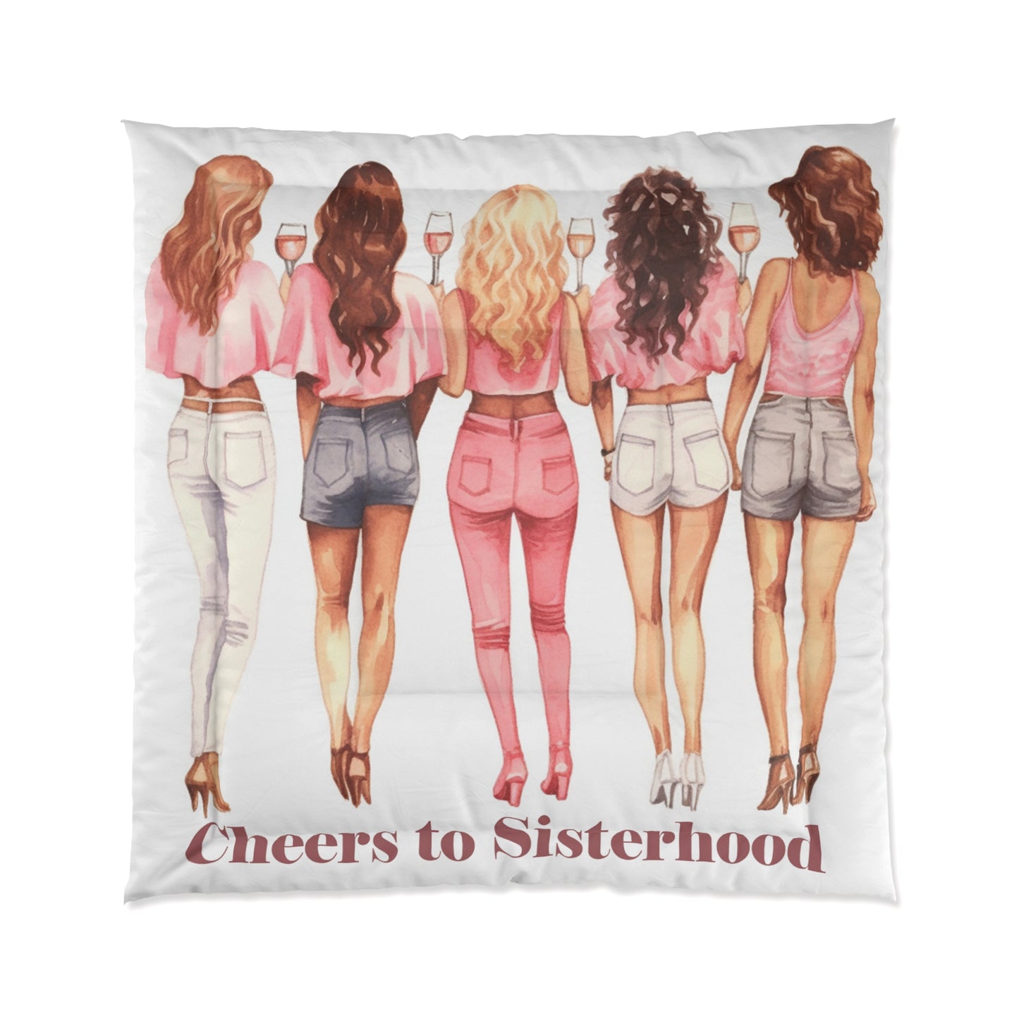 Cheers to Sisterhood - Sorority Chic Bachelorette Party Illustration - Comforter