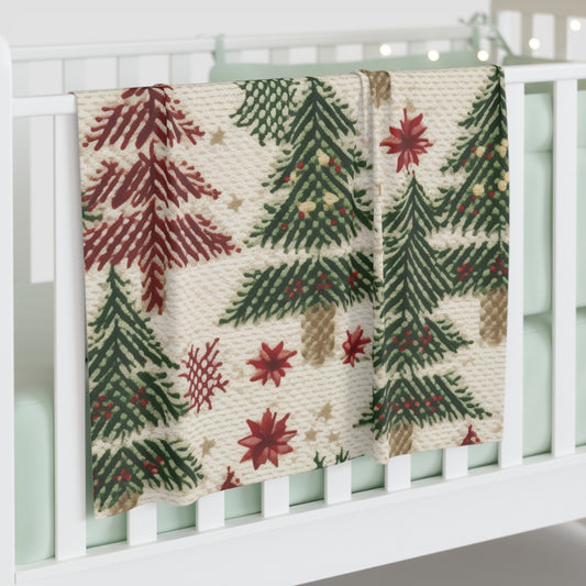 Embroidered Christmas Winter, Festive Holiday Stitching, Classic Seasonal Design - Baby Swaddle Blanket