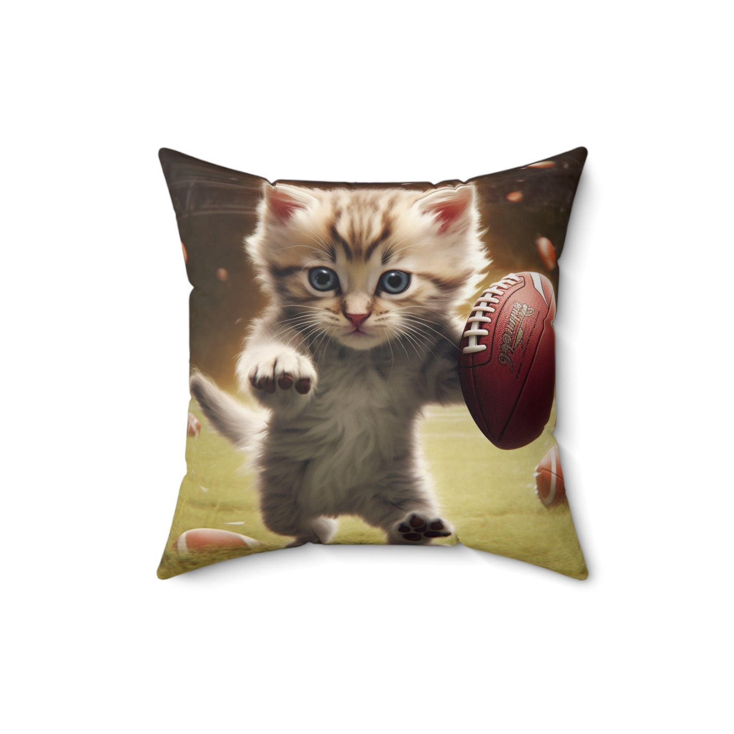 Football Kitty Fantasy: Feline Cat American Sport Quarterback - Spun Polyester Square Pillow