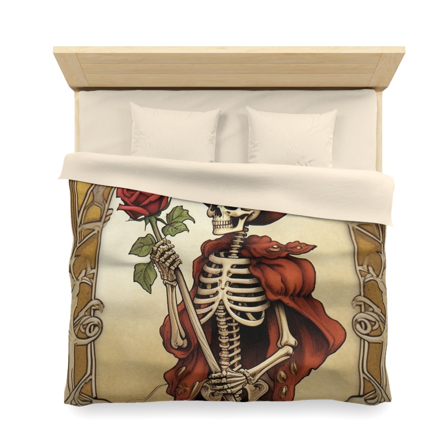 Death Card Tarot - Skeleton, Rose, and Transformation Journey - Microfiber Duvet Cover