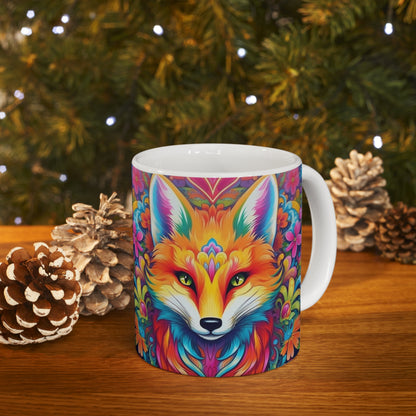 Diseño de zorro vibrante y colorido, animal único y llamativo - Taza de cerámica de 11 oz