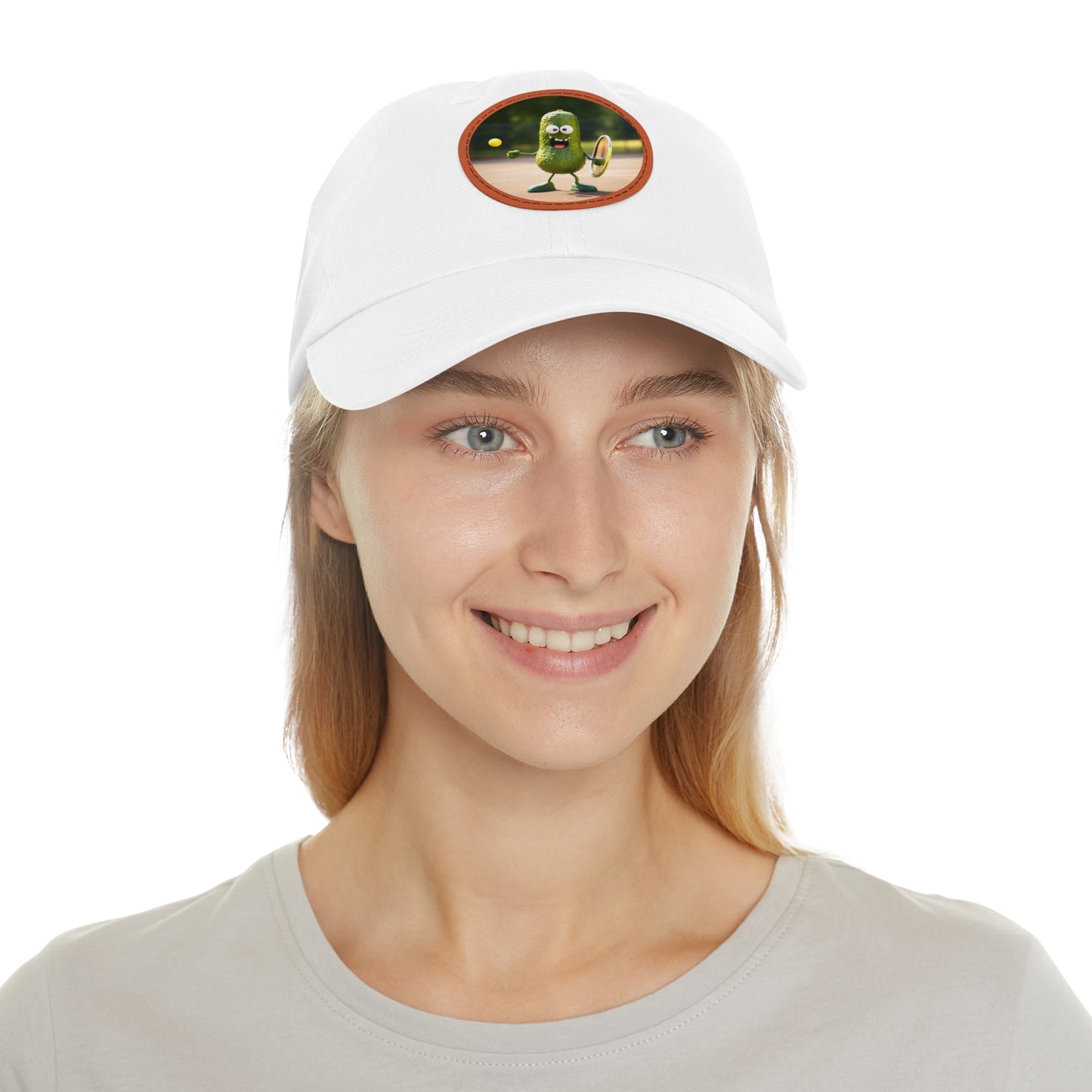 Pickle Playing Pickleball: Serve, Paddle, Game - Court Sport - Dad Hat with Leather Patch (Round)