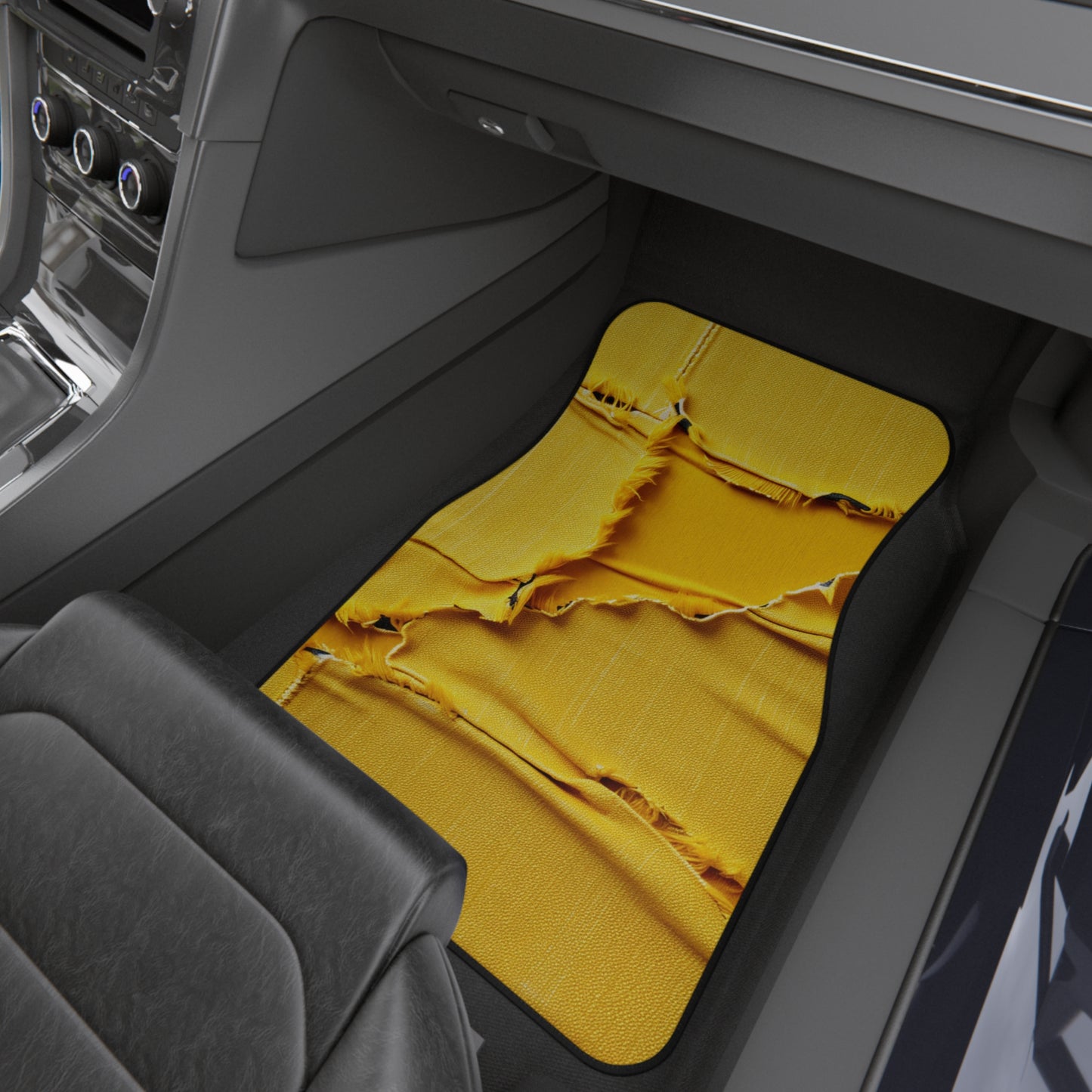 Banana Yellow Lemon: Bold Distressed, Denim-Inspired Fabric - Car Mats (Set of 4)