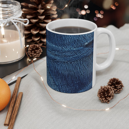 Dark Blue: Distressed Denim-Inspired Fabric Design - Ceramic Mug 11oz