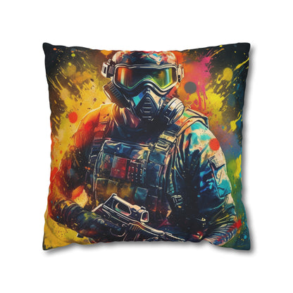 Paintball Game Sport: Professional Action Shot Target Player - Spun Polyester Square Pillow Case