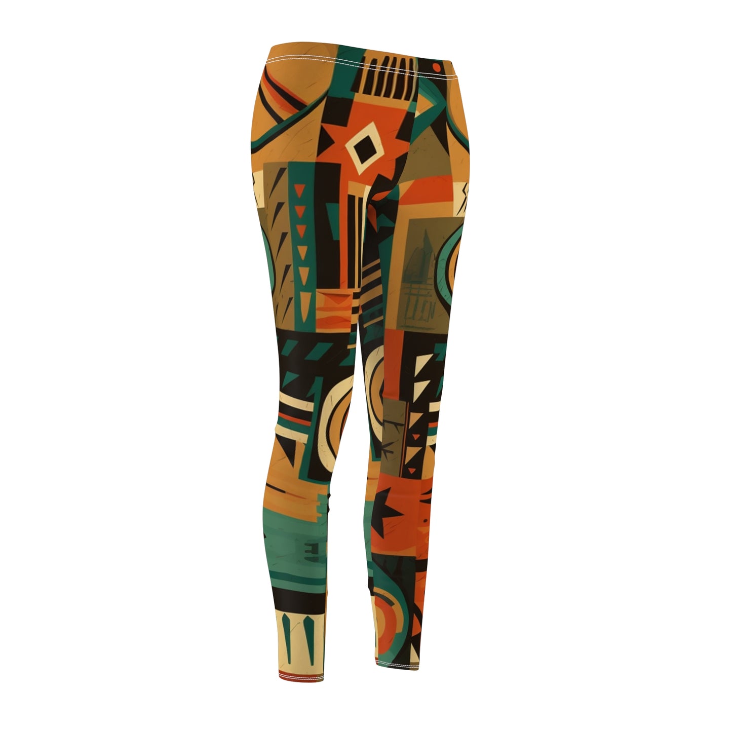 Earthy Tones Geometric Tribal-Inspired Pattern Design Women's Cut & Sew Casual Leggings (AOP)