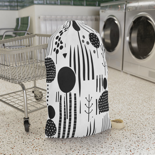 Scandinavian Minimalist Monochrome Shapes & Lines Design Laundry Bag