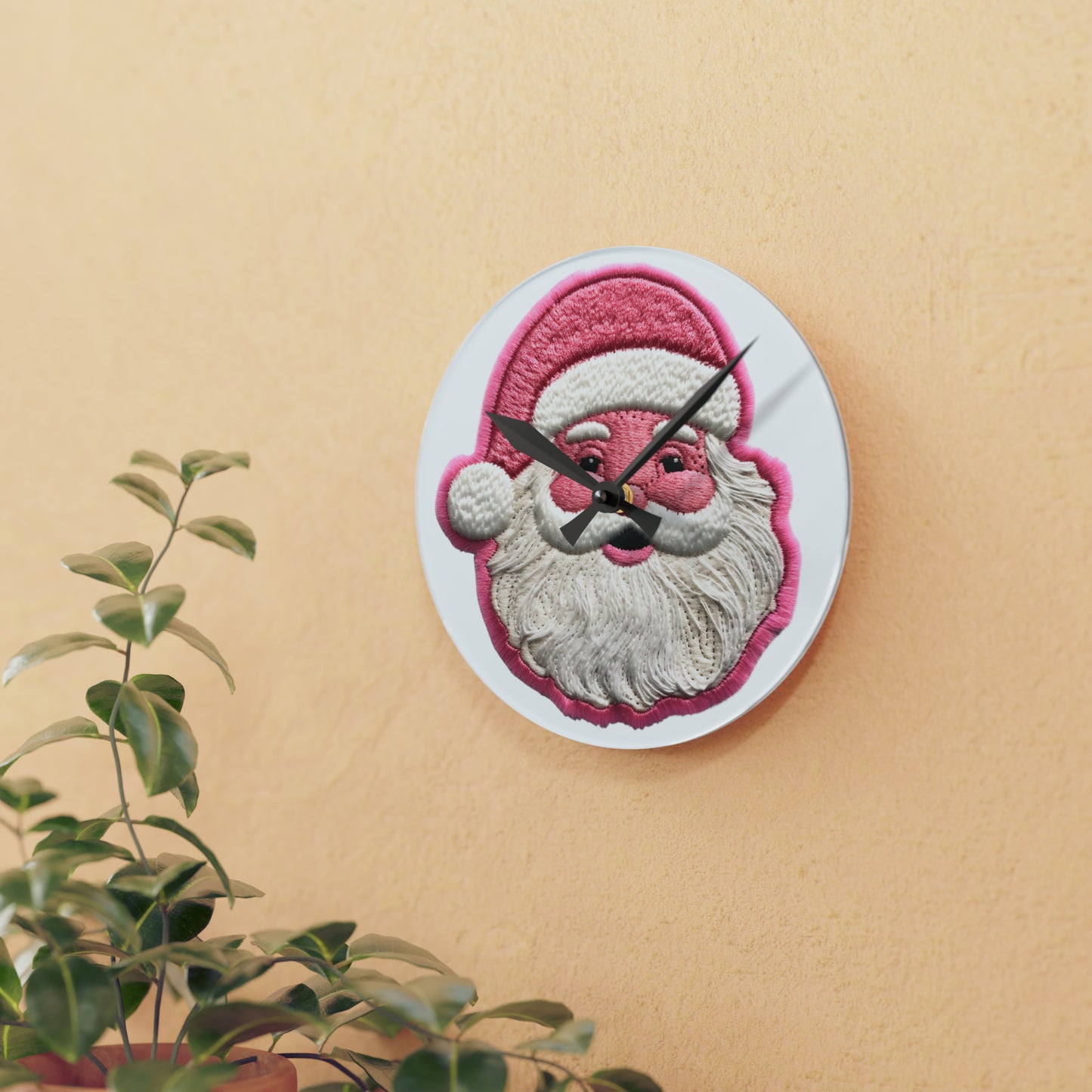 Reloj de pared acrílico de Papá Noel rosa 