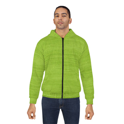 Lush Grass Neon Green: Denim-Inspired, Springtime Fabric Style - Unisex Zip Hoodie (AOP)