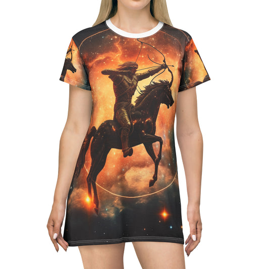 Sagittarius Constellation Totem - Archer in Action Zodiac Symbol - T-Shirt Dress (AOP)