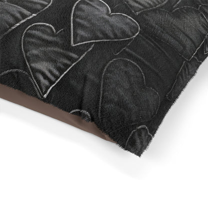 Black: Distressed Denim-Inspired Fabric Heart Embroidery Design - Dog & Pet Bed