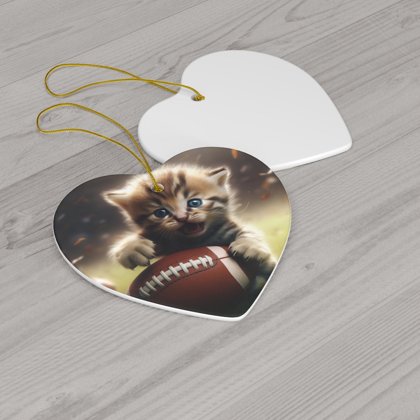 Football Kitten Touchdown: Tabby's Winning Play Sport Game - Ceramic Ornament, 4 Shapes