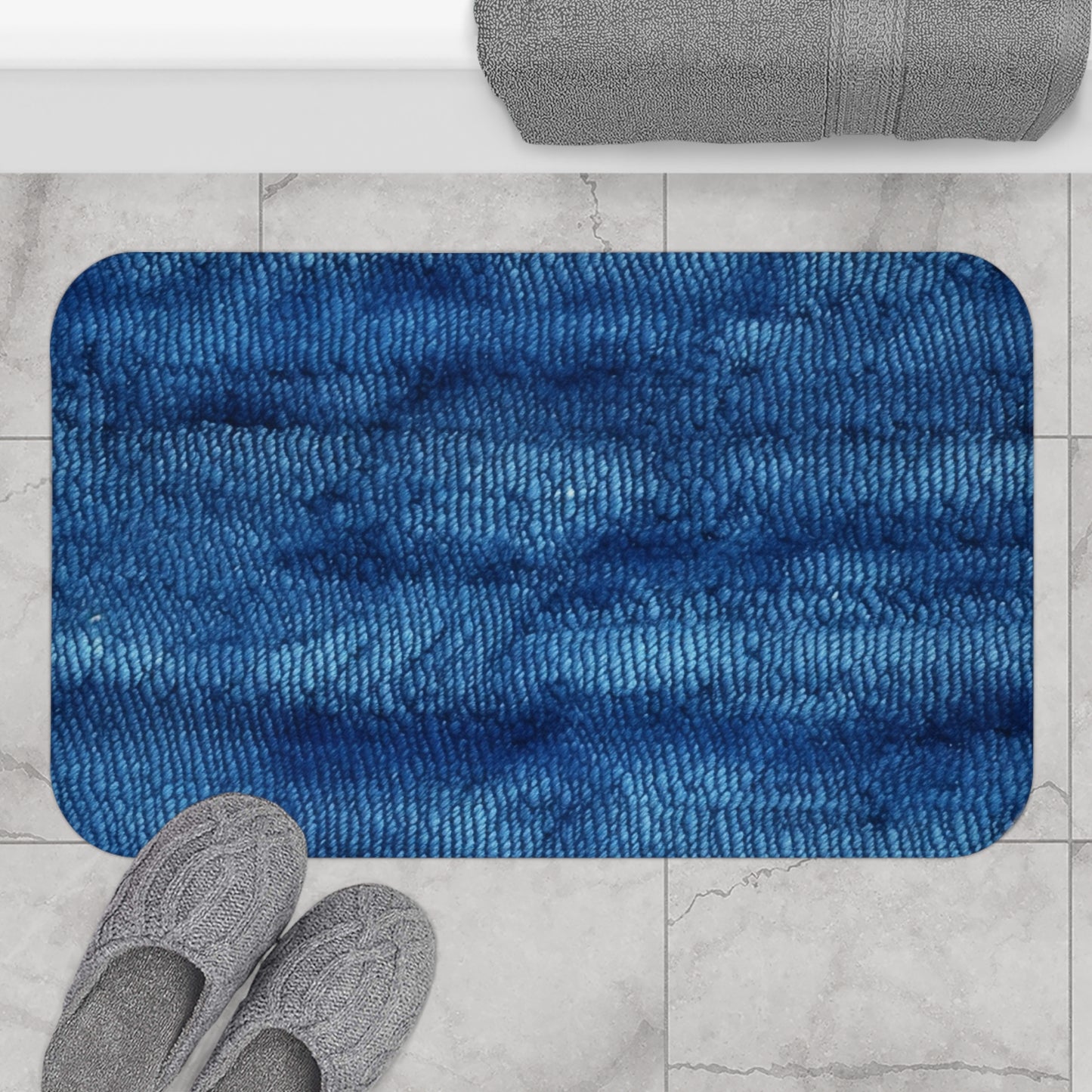 Blue Spectrum: Denim-Inspired Fabric Light to Dark - Bath Mat