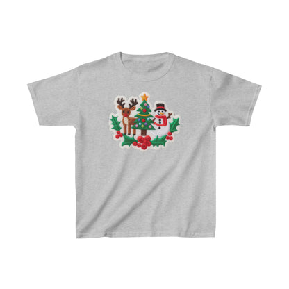 Christmas Snowman & Reindeer Embroidered Patch Design - Kids Heavy Cotton™ Tee