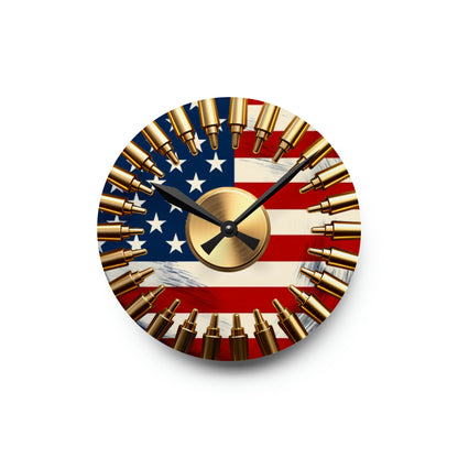 Patriotic Bullet Acrylic Flag Wall Clock - American Pride Military-Inspired Timepiece, Veteran's Memorial Home Decor, Patriotic Gift