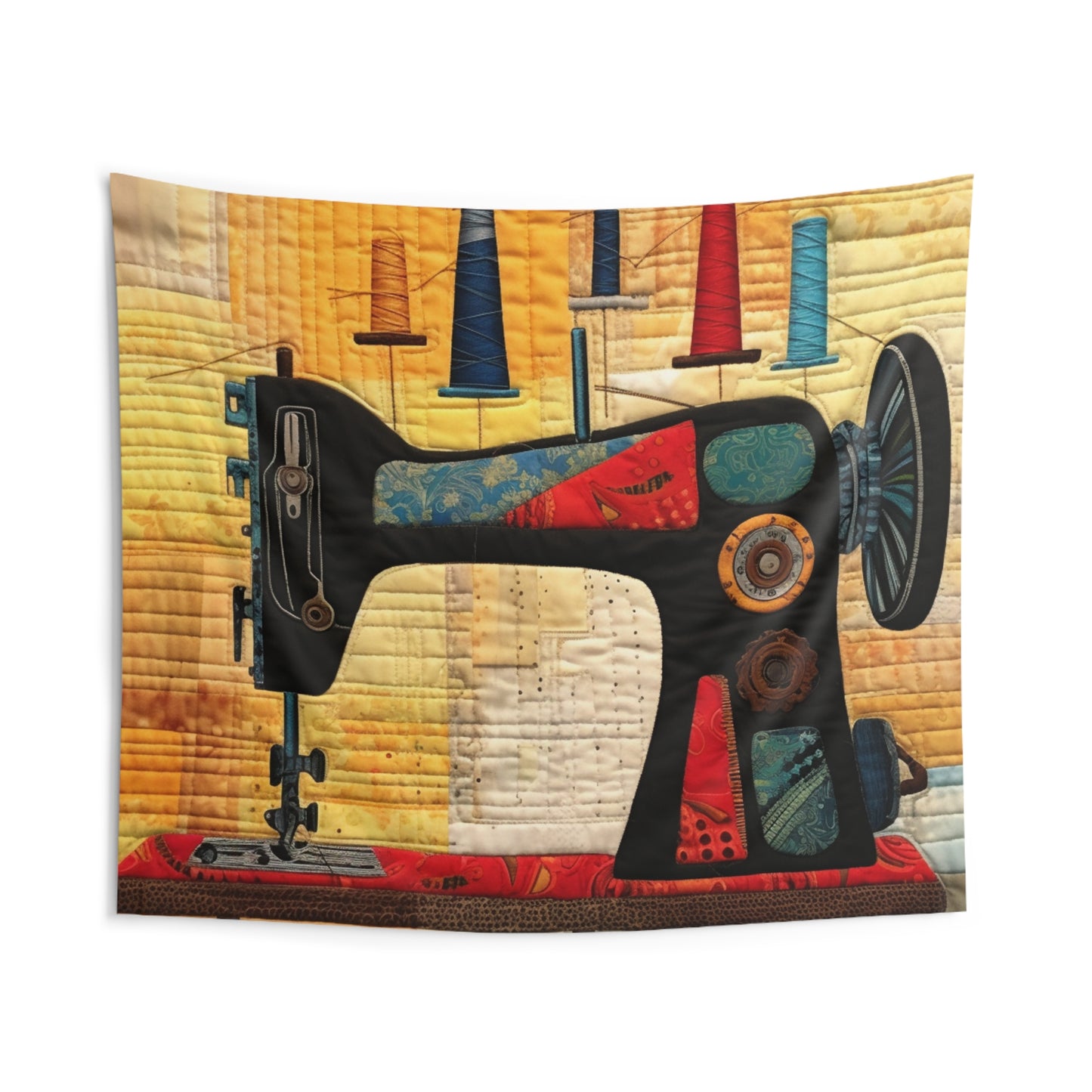 Sewing Themed Quilt Art, Thread Spools, Textile Crafters Design - Indoor Wall Tapestries